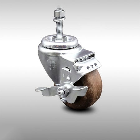 Service Caster 3.5 Inch SS High Temp Glass Filled Nylon 3/8 Inch Threaded Stem Caster Brake SCC SCC-SSTS20S3514-GFNSHT-TLB-381615